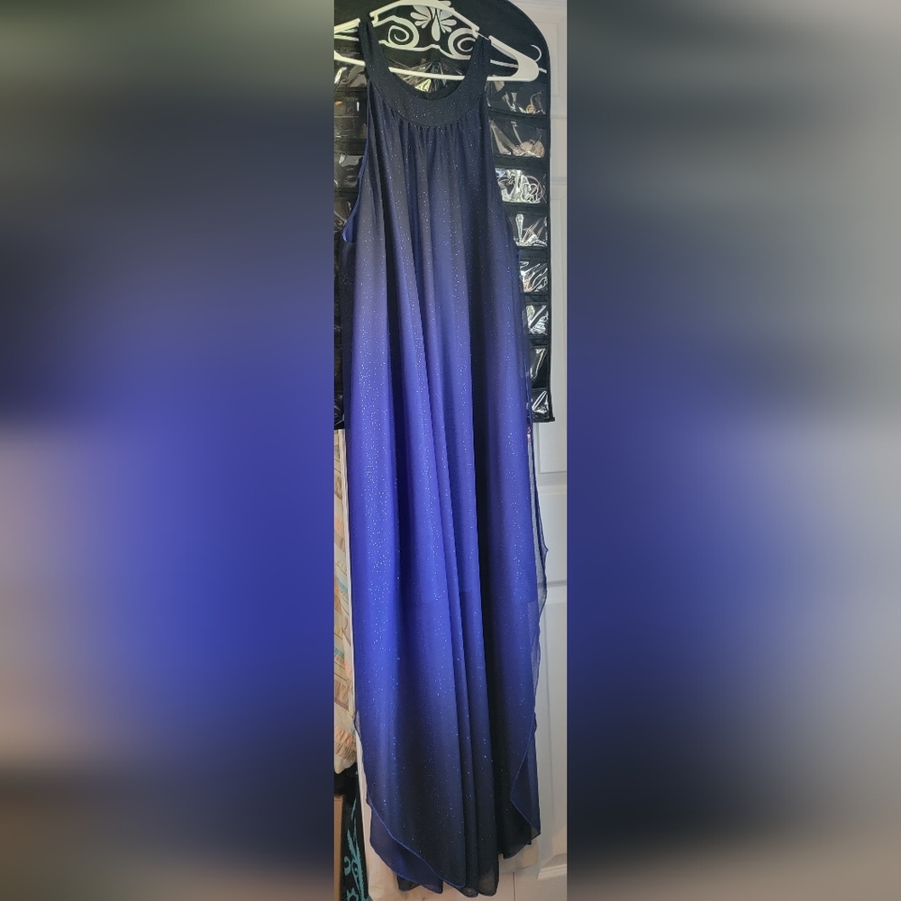 Beautiful Venus brand long blue ombre with sparkle halter style evening dress